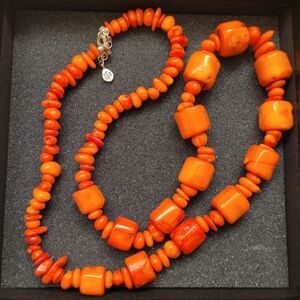 Vintage Vibrant Orange Chunky Bamboo Coral Necklace